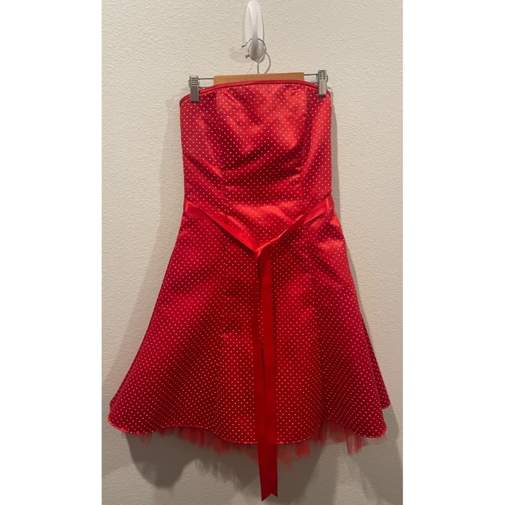 JESSICA MCCLINTOCK FOR GUNNE SAX Vintage Poka Dot Red Strapless Dress Corset